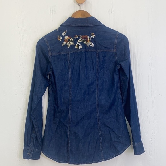 Pendleton -Vintage Dark Denim Button Up With Floral on Shoulder & Back XXS - Picture 8 of 9